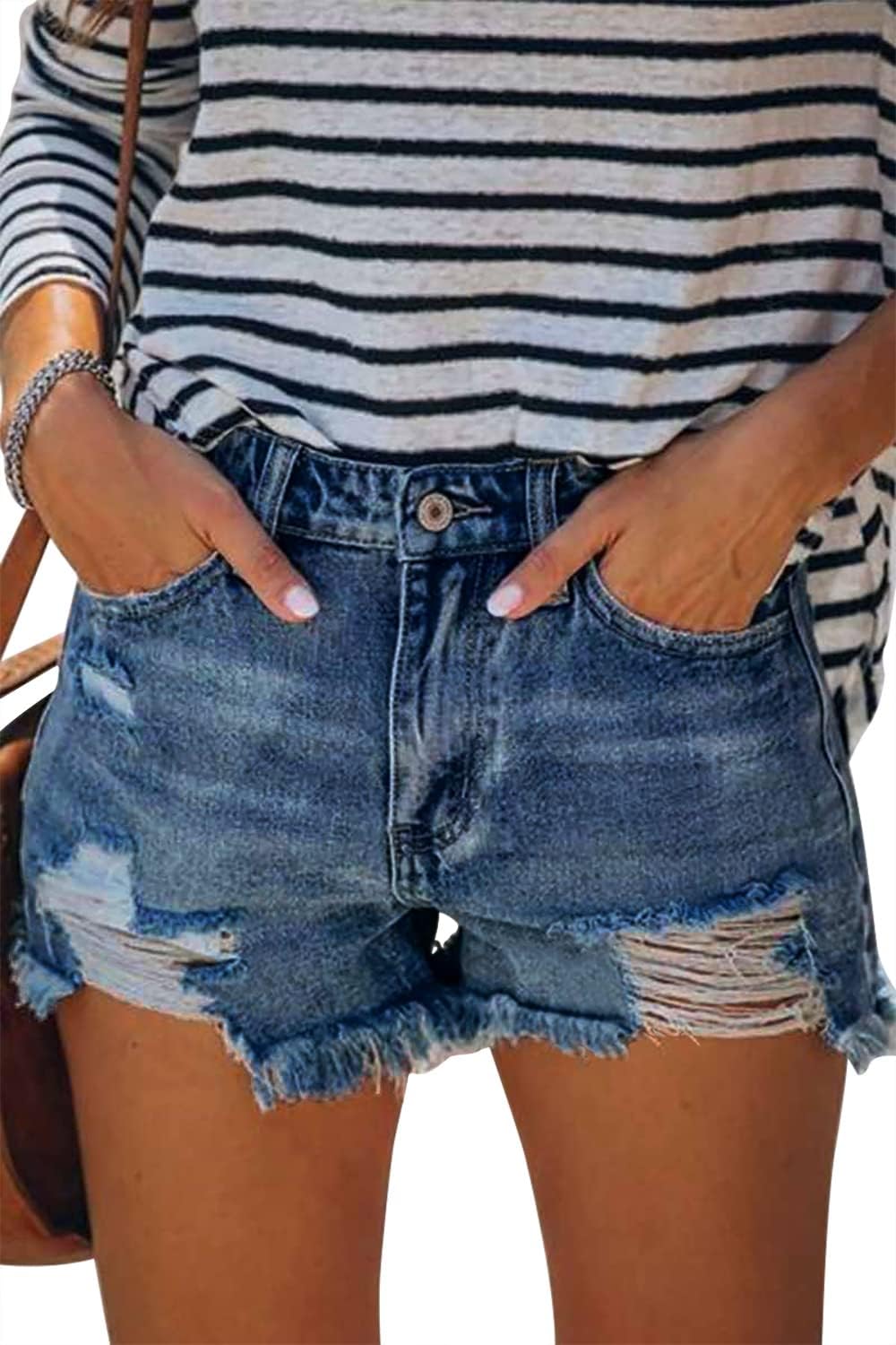 onlypuff Women's Denim Jean Short Ripped High Waist Cut Off