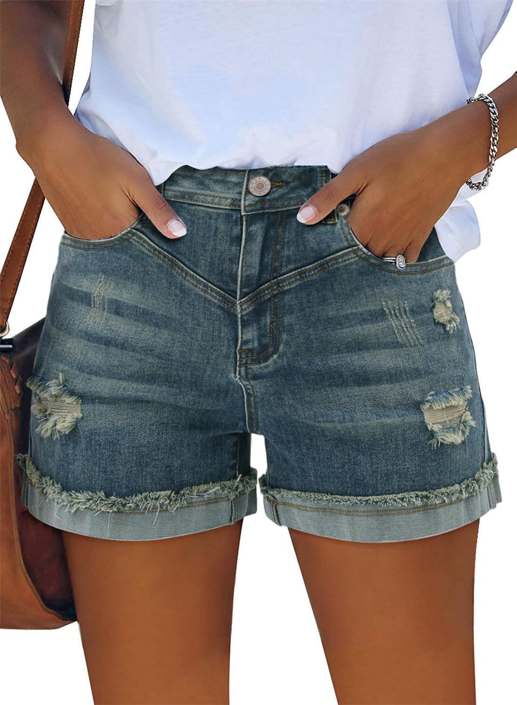 onlypuff Women's Denim Jean Short Ripped High Waist Cut Off