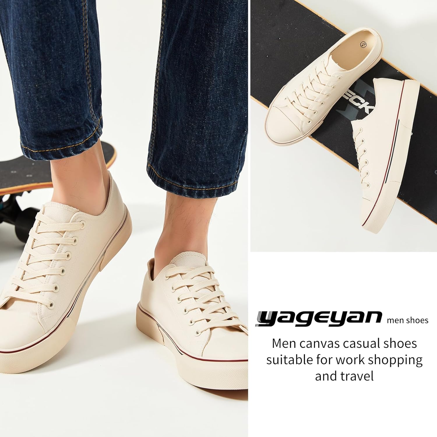 yageyan Men Canvas Low top Shoes Classic Casual Sneakers Black and White Fashion Shoes